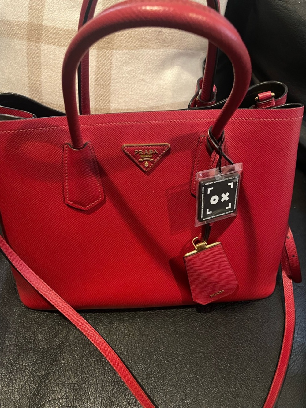 Prada  double medium Red Saffiano Leather bag with Adjustable Strap - Picture 2 of 8